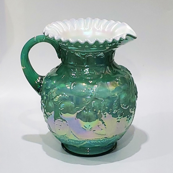Fenton 95th Museum Collection Irredescent Apple Tree Green Overlay Pitcher - Picture 14 of 16